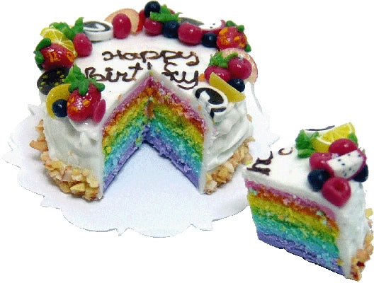 Dollhouse Happy Birthday Rainbow Cake Sliced 1:12 Scale Miniature Dessert Bakery