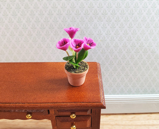 Dollhouse Potted Flowers Dark Pink 1:12 Scale Houseplant in Terra Cotta Pot