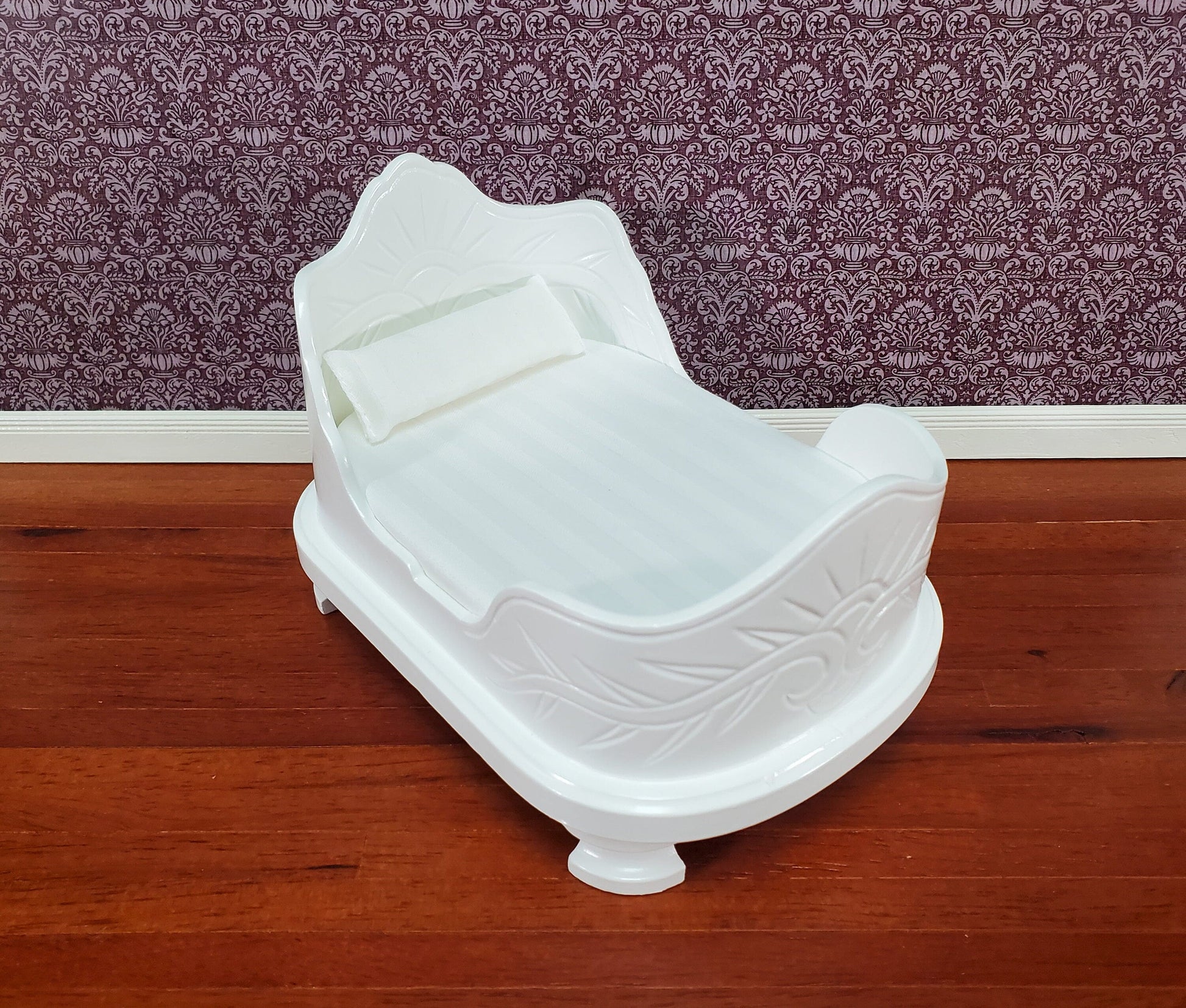 Dollhouse "Belter" Curved Bed White Finish Large 1:12 Scale Miniature Furniture