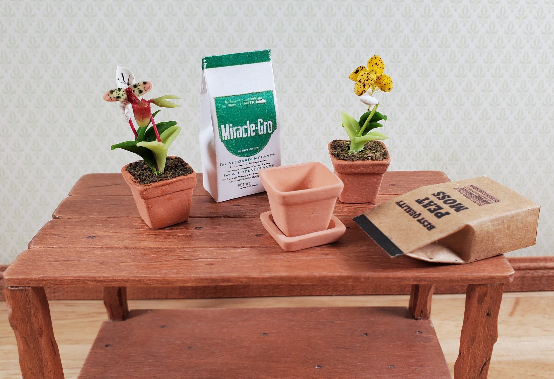 Dollhouse Flowering Plant Cup Orchid in Terra Cotta Planter 1:12 Scale Miniature