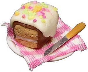 Dollhouse Spice Cake on White Plate with Knife 1:12 Scale Miniature Dessert Food