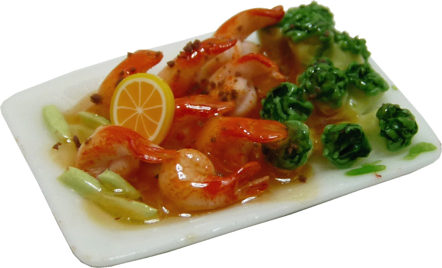 Dollhouse Shrimp and Broccoli on a Square Tray 1:12 Scale Miniature Food Kitchen