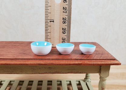 Dollhouse Mixing Bowls White and Aqua Set of 3 1:12 Scale Miniatures