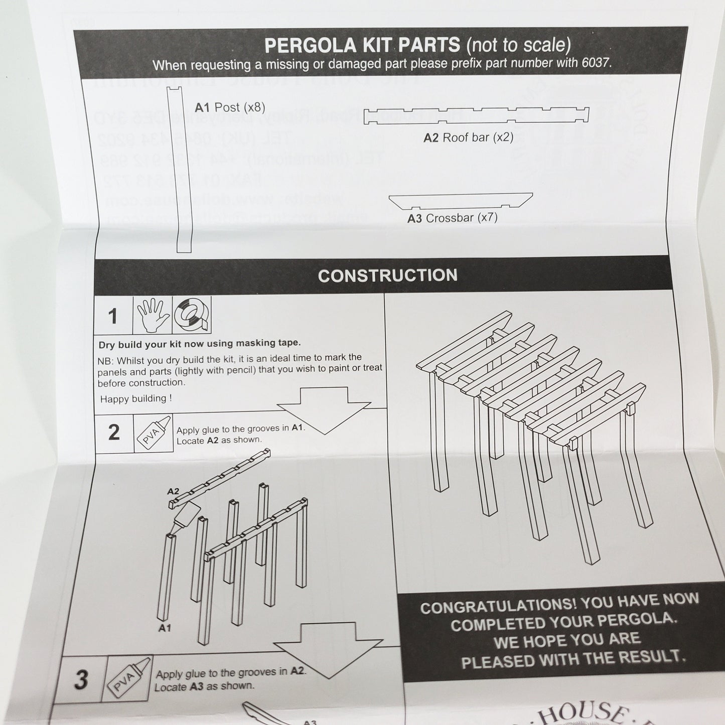 Dollhouse KIT Garden Pergola Arbor Trellis for Flowers DIY 1:12 Scale Miniature