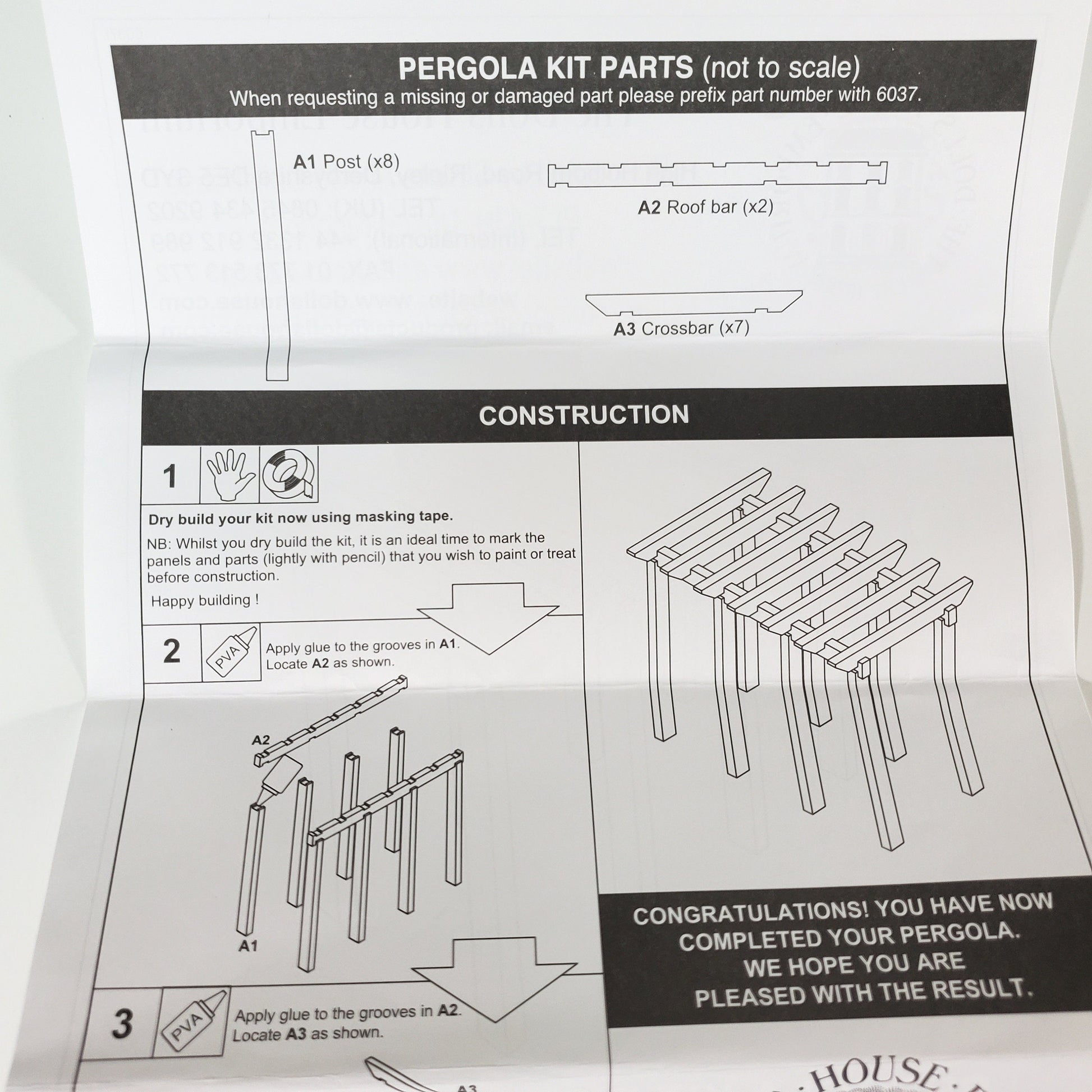 Dollhouse KIT Garden Pergola Arbor Trellis for Flowers DIY 1:12 Scale Miniature