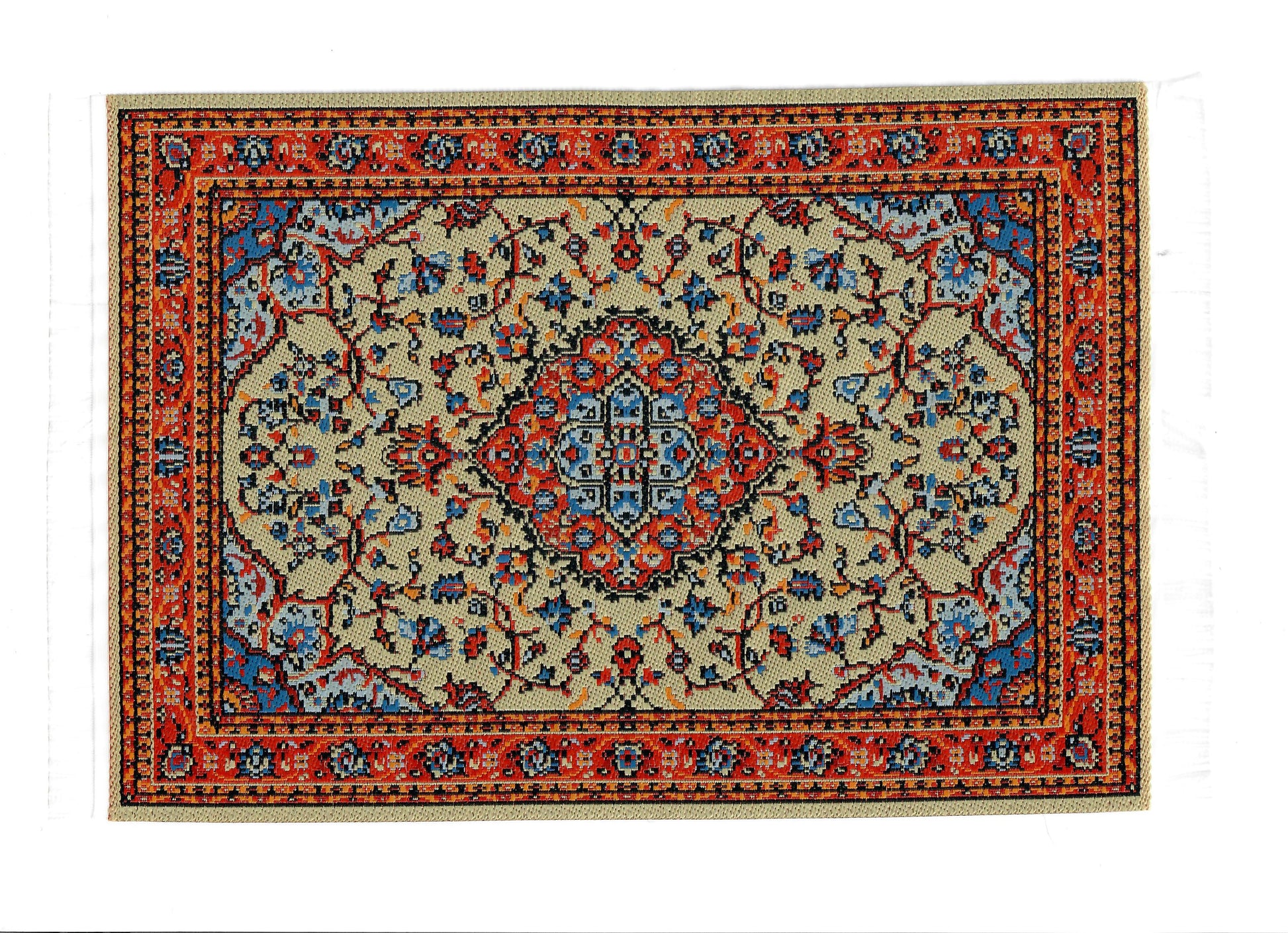 Dollhouse Large Rug Woven Fabric Red Orange Vines 1:12 Scale Miniature 9 1/4 x6