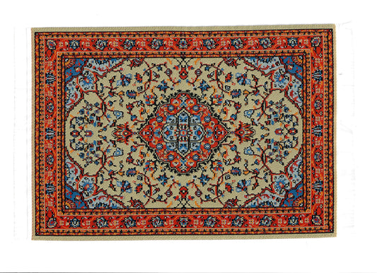 Dollhouse Large Rug Woven Fabric Red Orange Vines 1:12 Scale Miniature 9 1/4 x6