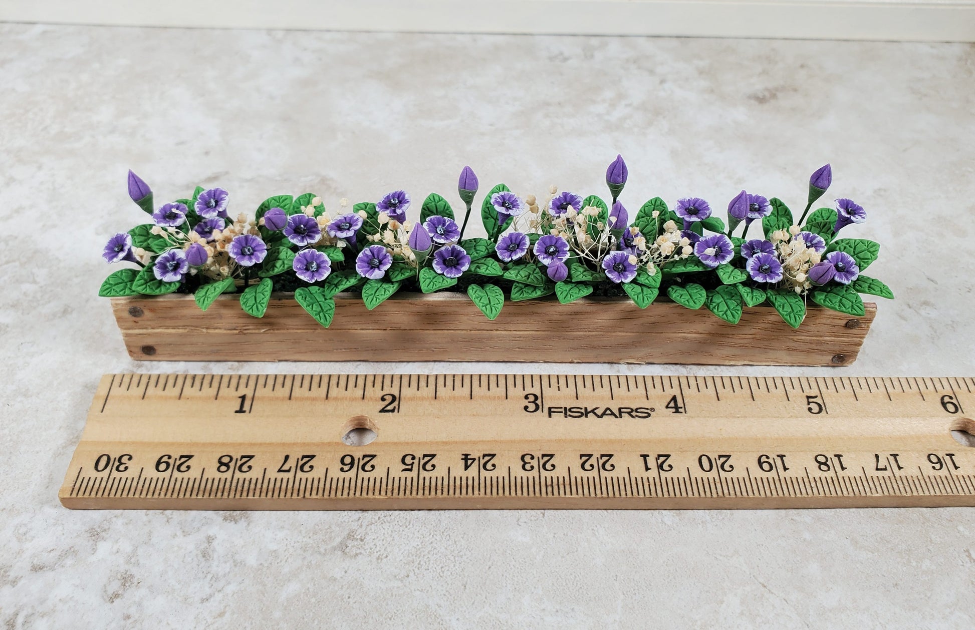 Dollhouse Purple Cupflowers in a 5.5" Window Box Planter 1:12 Scale Miniature