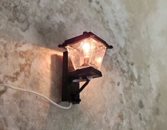 Dollhouse Small Black Coach Light 1:12 Scale Miniature 12 Volt w/Plug Porch Lamp