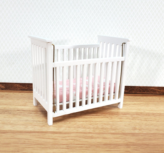 Dollhouse Crib Wood White Drop Side 1:12 Scale Miniature Nursery Furniture