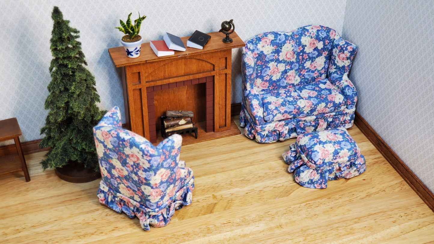 Dollhouse Small Sofa Chair Ottoman Pastel Floral 1:12 Scale Miniature Furniture