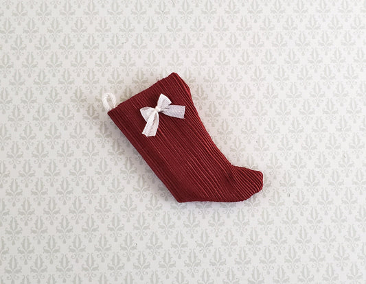 Dollhouse Miniature Christmas Stocking Red with White Bow Handmade 1:12 Scale