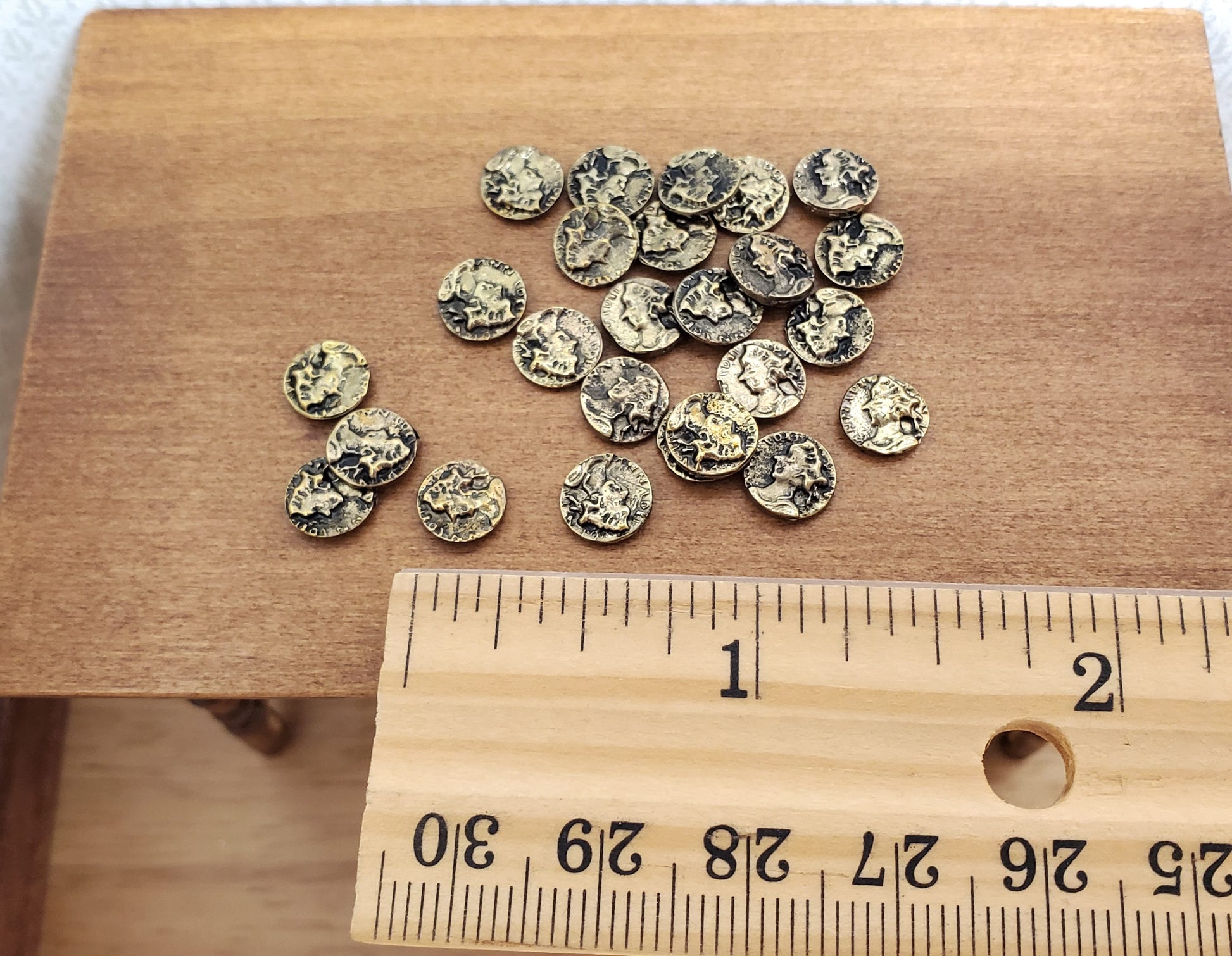 Miniature Antique Gold Coins Metal Treasure Prop 7mm approx. 25 pcs
