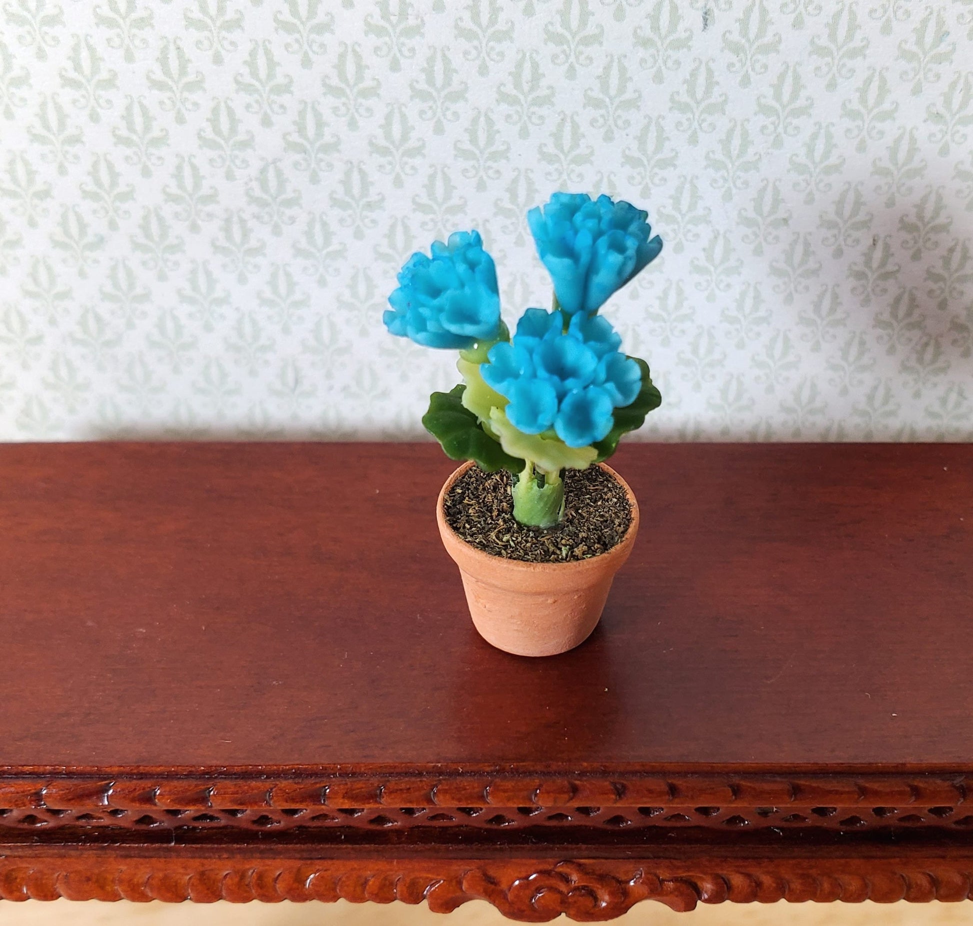 Dollhouse Blue Phlox Potted in a Terra Cotta Pot 1:12 Scale Miniature Plant