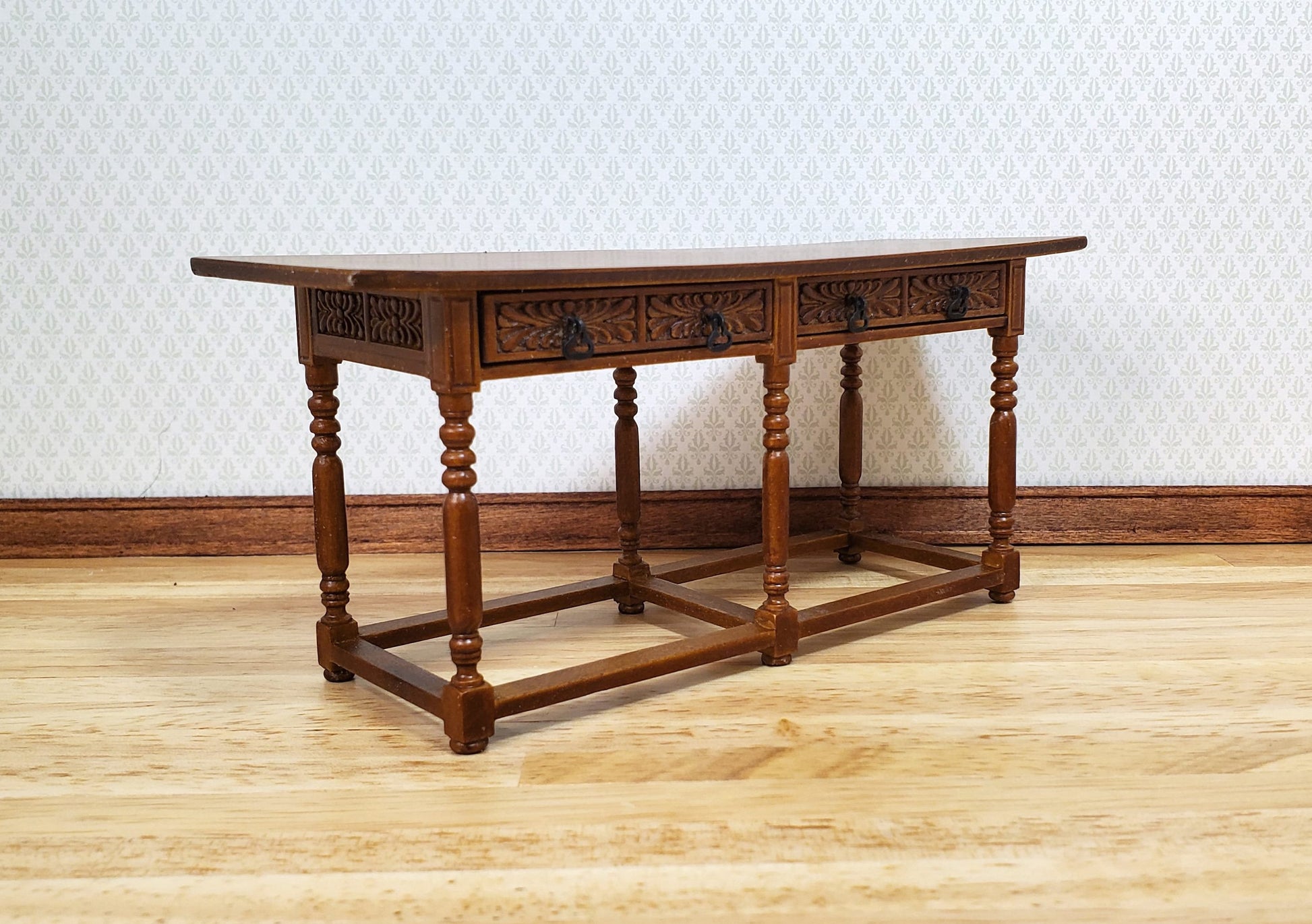 JBM Dollhouse Refectory Table Spanish Style 2 Drawers Style 1:12 Scale Furniture