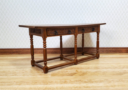 JBM Dollhouse Refectory Table Spanish Style 2 Drawers Style 1:12 Scale Furniture