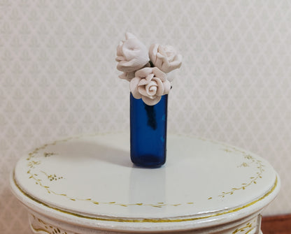 Dollhouse Vase Dark Blue Square Real Glass for Flowers 1:12 Scale Miniature