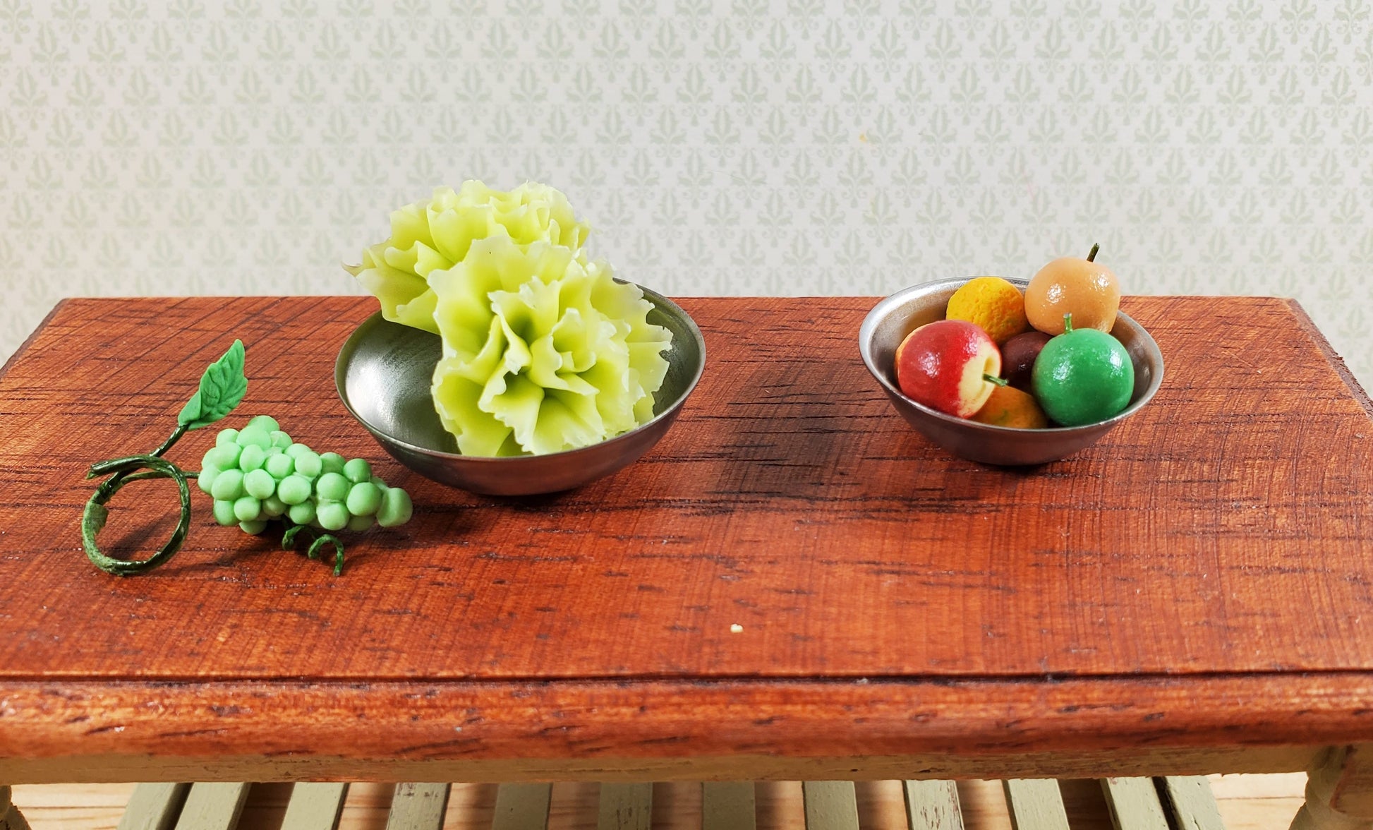 Dollhouse Green Leaf Lettuce 2 Heads 1:12 Scale Miniature Kitchen Groceries