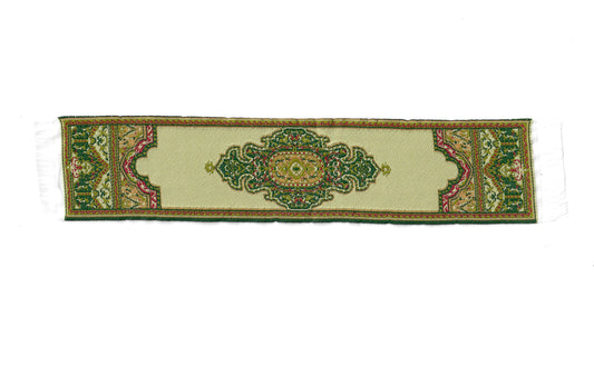 Dollhouse Narrow Carpet Rug Runner Gold Green Woven Fabric 1:12 Scale
