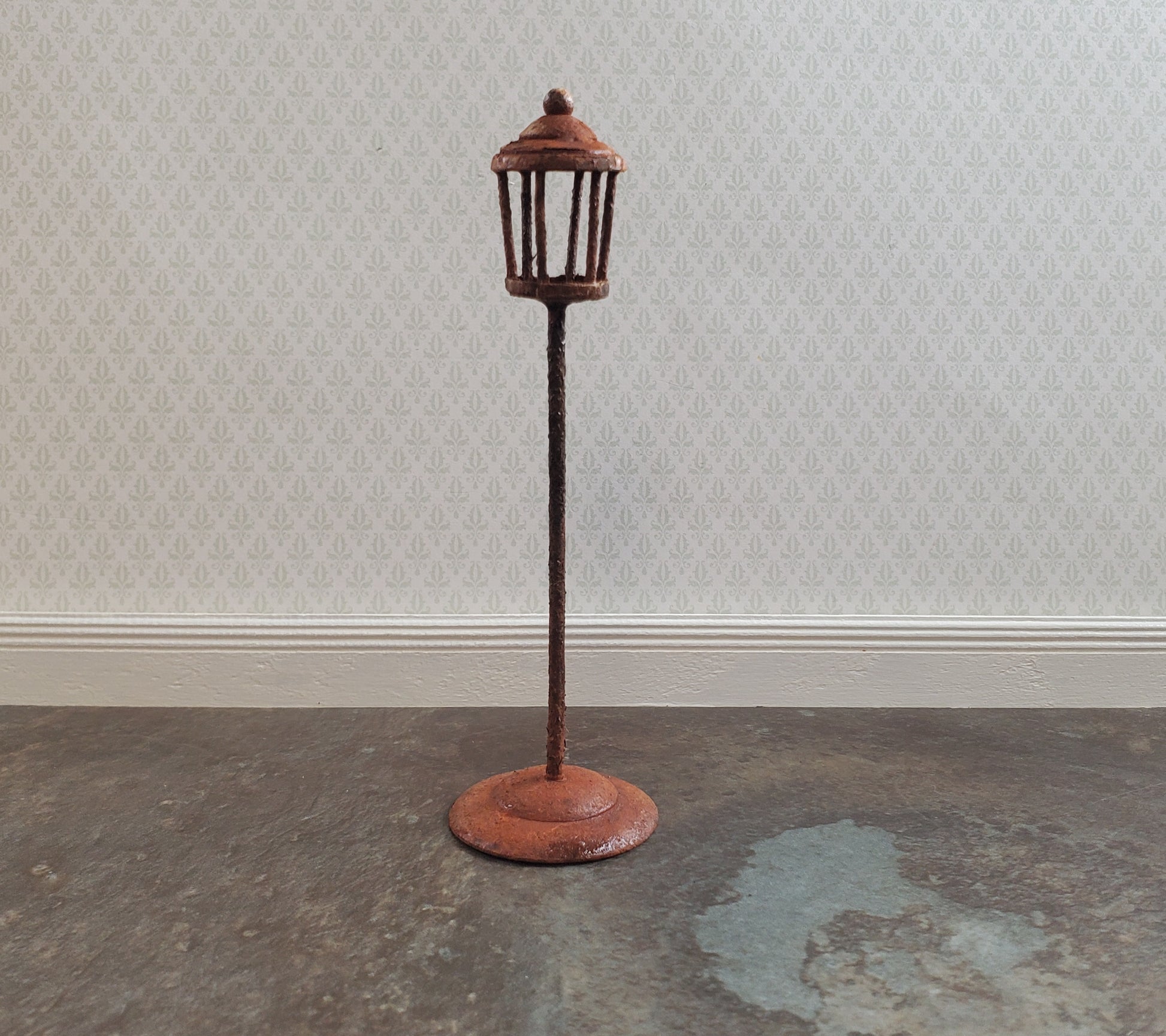 Miniature Lantern Rusted Distressed Metal Fairy Garden 1:24 Scale Dollhouse