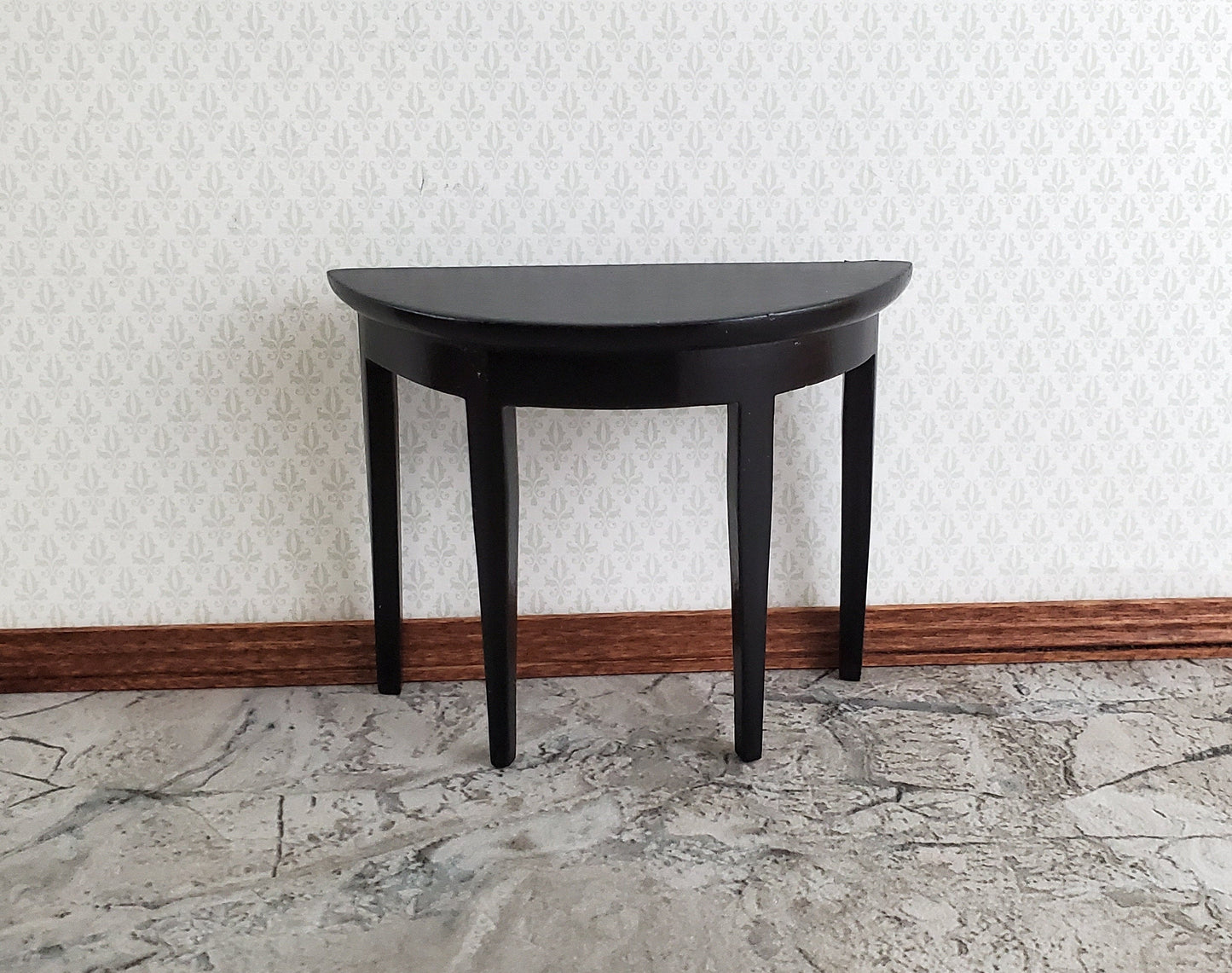 Dollhouse Half Round Hall Table Black Finish 1:12 Scale Miniature Furniture
