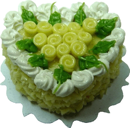 Dollhouse Yellow Floral Trim Heart Cake 1:12 Scale Miniature Dessert Food Bakery