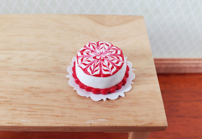 Dollhouse Red & White Round Swirl Cake 1:12 Scale Miniature Food Prop Dessert