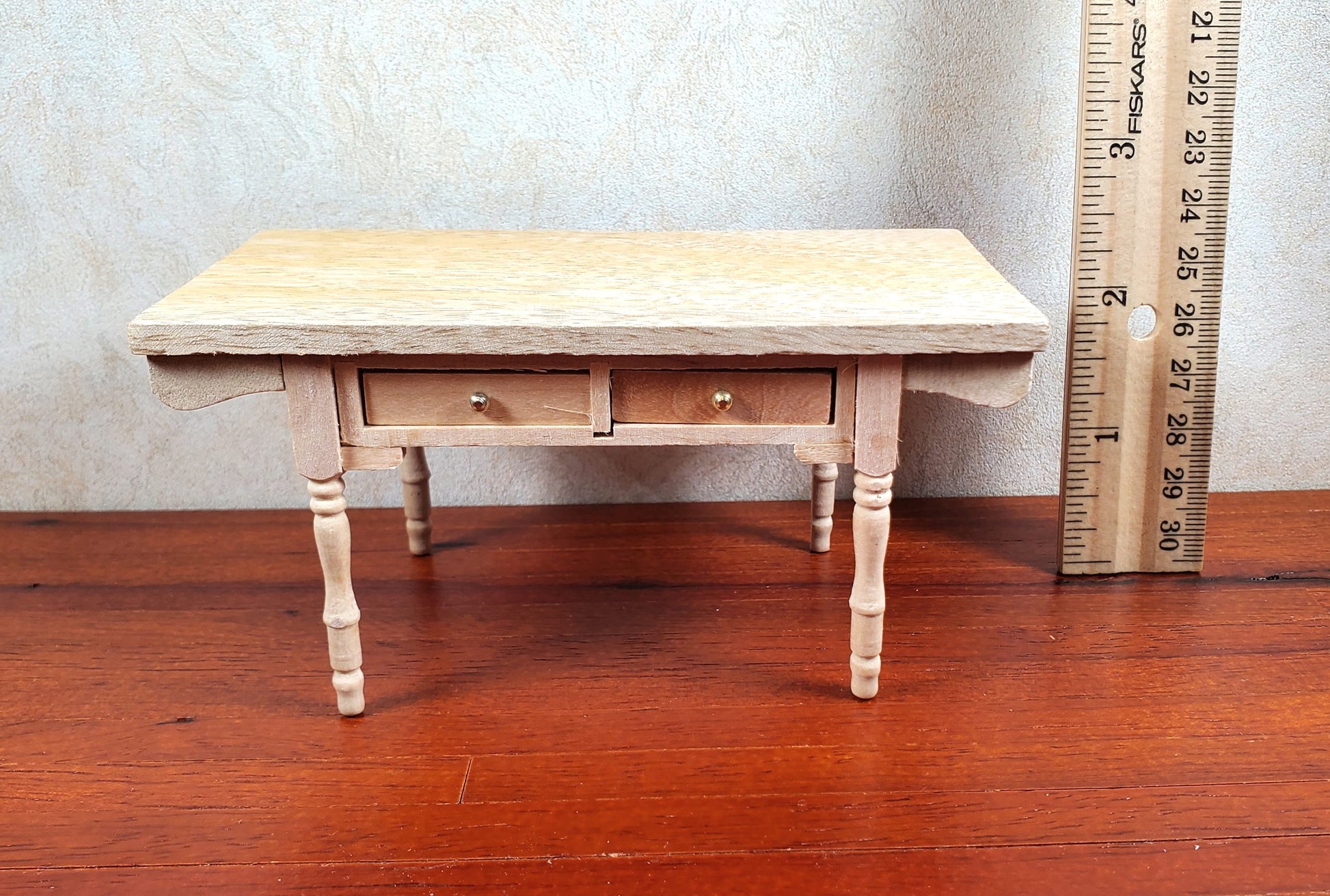 Dollhouse Kitchen Table Farmhouse Style Unpainted Wood 1:12 Scale Miniature