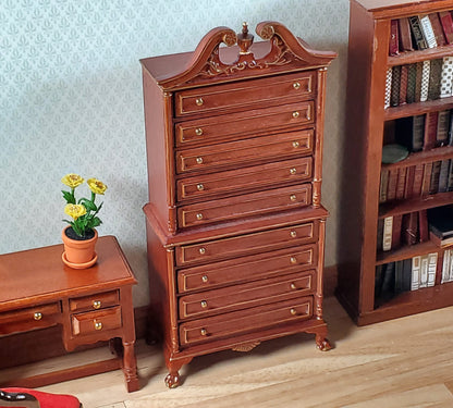 Dollhouse High Boy Dresser Walnut Finish 1:12 Scale Hansson Miniature Furniture