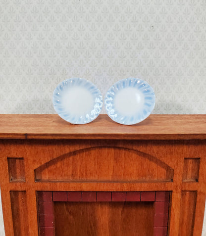 Dollhouse Dinner Plates White Ceramic with Blue Edge Set of 2 1:12 Scale 15/16"