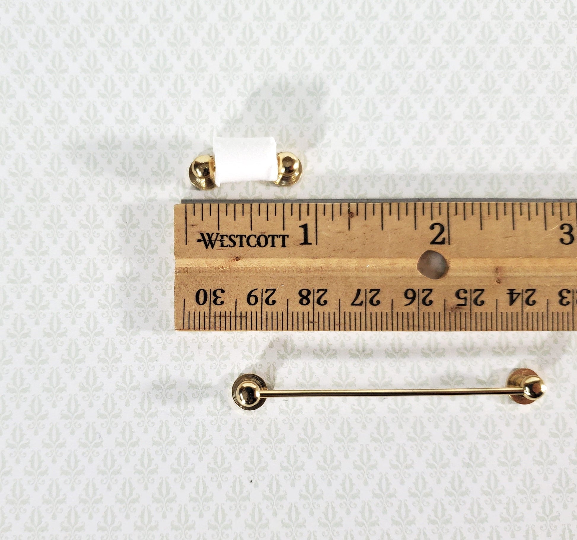 Dollhouse Miniature Towel Rod & Toilet Paper Holder Bathroom 1:12 Scale Gold Brass