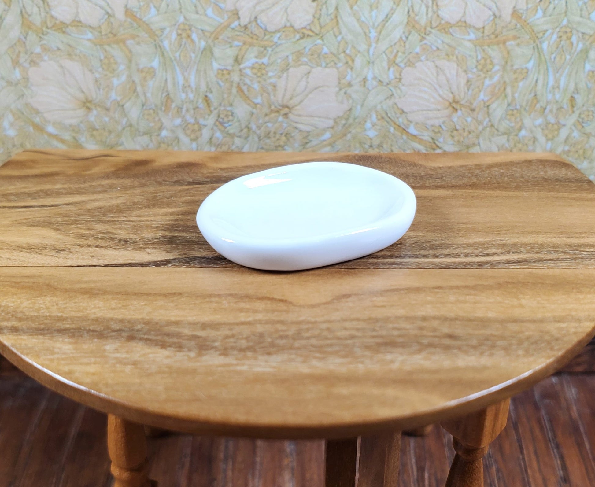 Dollhouse Small Oval White Ceramic Platter 1:24 Scale Miniature