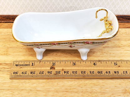 Dollhouse Bath Bathtub Victorian Rose Pattern by Reutter Porcelain 1:12 Scale