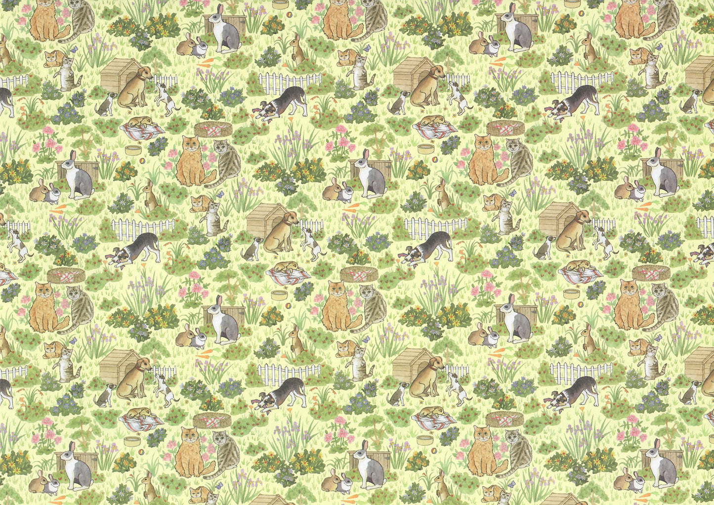 Dollhouse Wallpaper 3 Sheets Family Pets 1:12 Dogs Cats Bunnies Green
