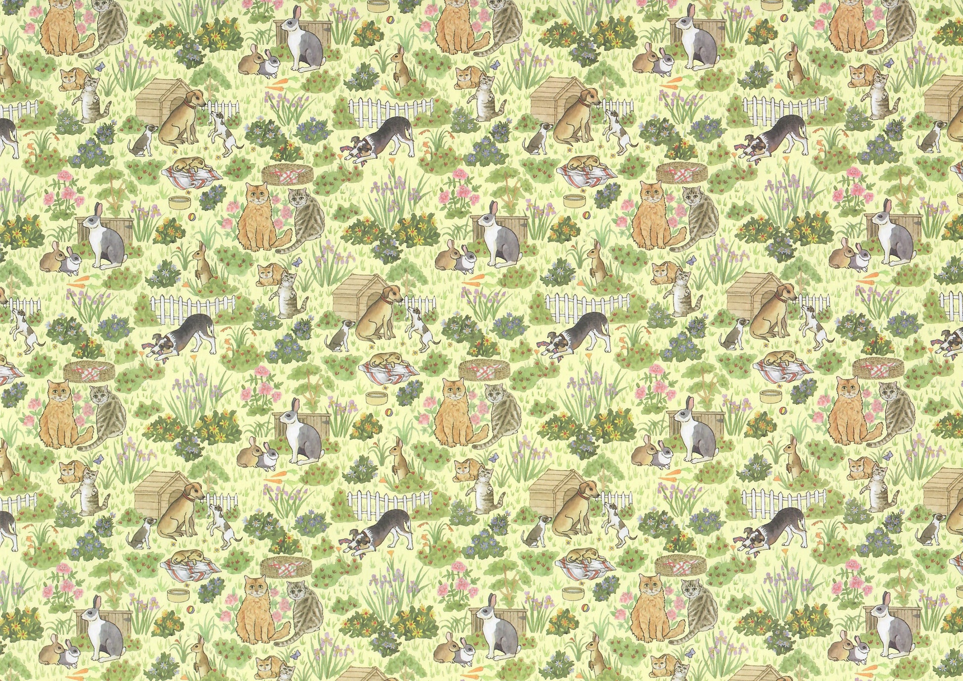 Dollhouse Wallpaper 3 Sheets Family Pets 1:12 Dogs Cats Bunnies Green
