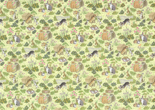 Dollhouse Wallpaper 3 Sheets Family Pets 1:12 Dogs Cats Bunnies Green