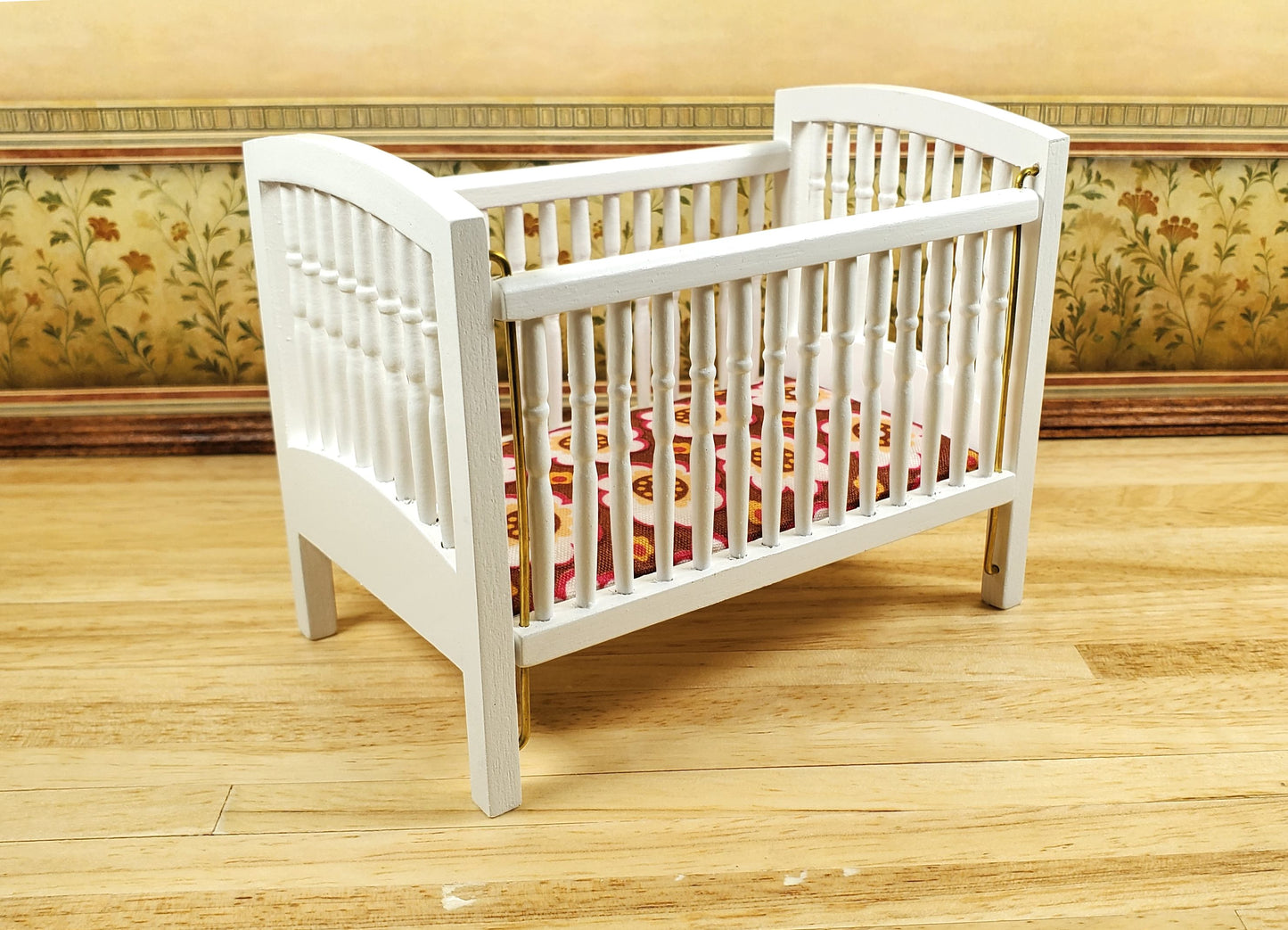 Dollhouse Drop Side Crib Wood White Turned Spindles 1:12 Scale Nursery Furniture