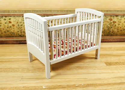 Dollhouse Drop Side Crib Wood White Turned Spindles 1:12 Scale Nursery Furniture