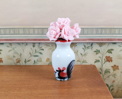 Dollhouse White Ceramic Vase Rooster Motif 1:12 Scale Miniature