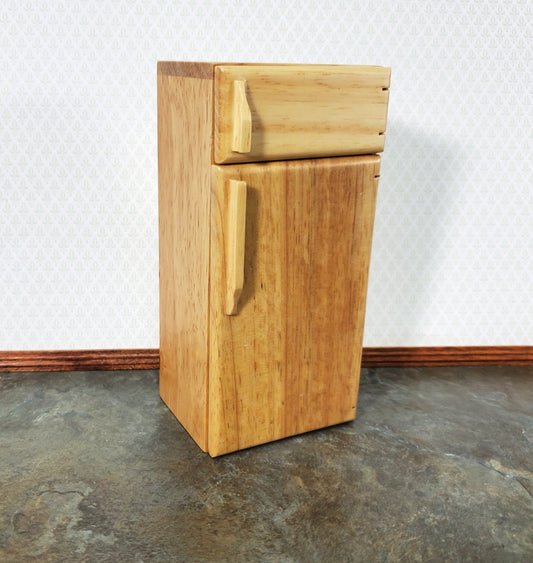 Dollhouse Fridge Modern Refrigerator Freeze Light Oak Finish 1:12 Scale Miniature