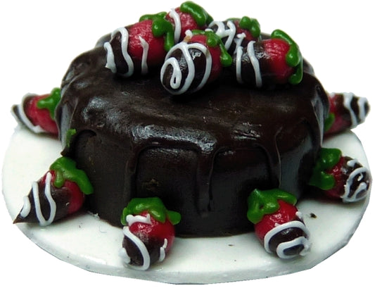 Dollhouse Chocolate Covered Strawberries Cake 1:12 Scale Miniature Food Bakery
