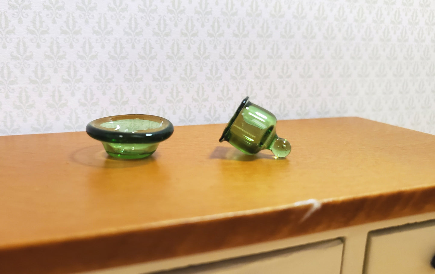 Dollhouse HALF SCALE Green Glass Dish with Lid 1:24 Miniature Kitchen