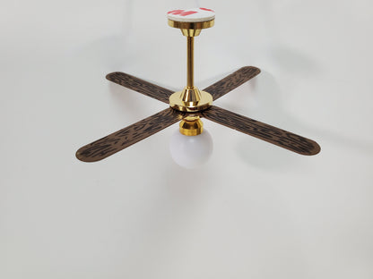 Dollhouse Ceiling Fan Light 4 Blade Plug In Electric 1:12 Scale Miniature 12 Volt