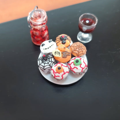 Dollhouse Cupcakes Halloween Theme on Ceramic Plate 1:12 Scale Miniature Food