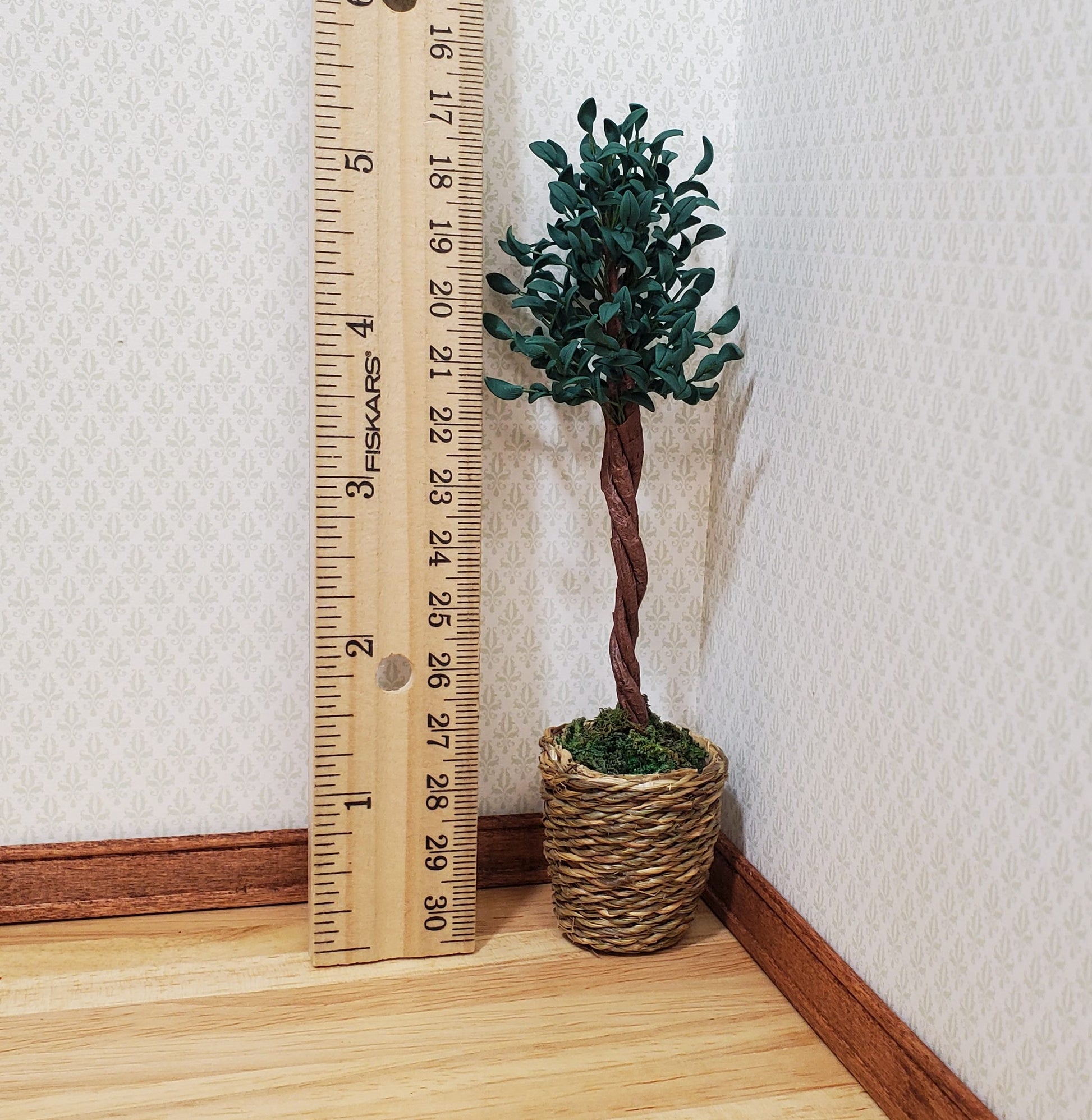 Dollhouse Large Ficus Tree Houseplant in Woven Basket 1:12 Scale Miniature