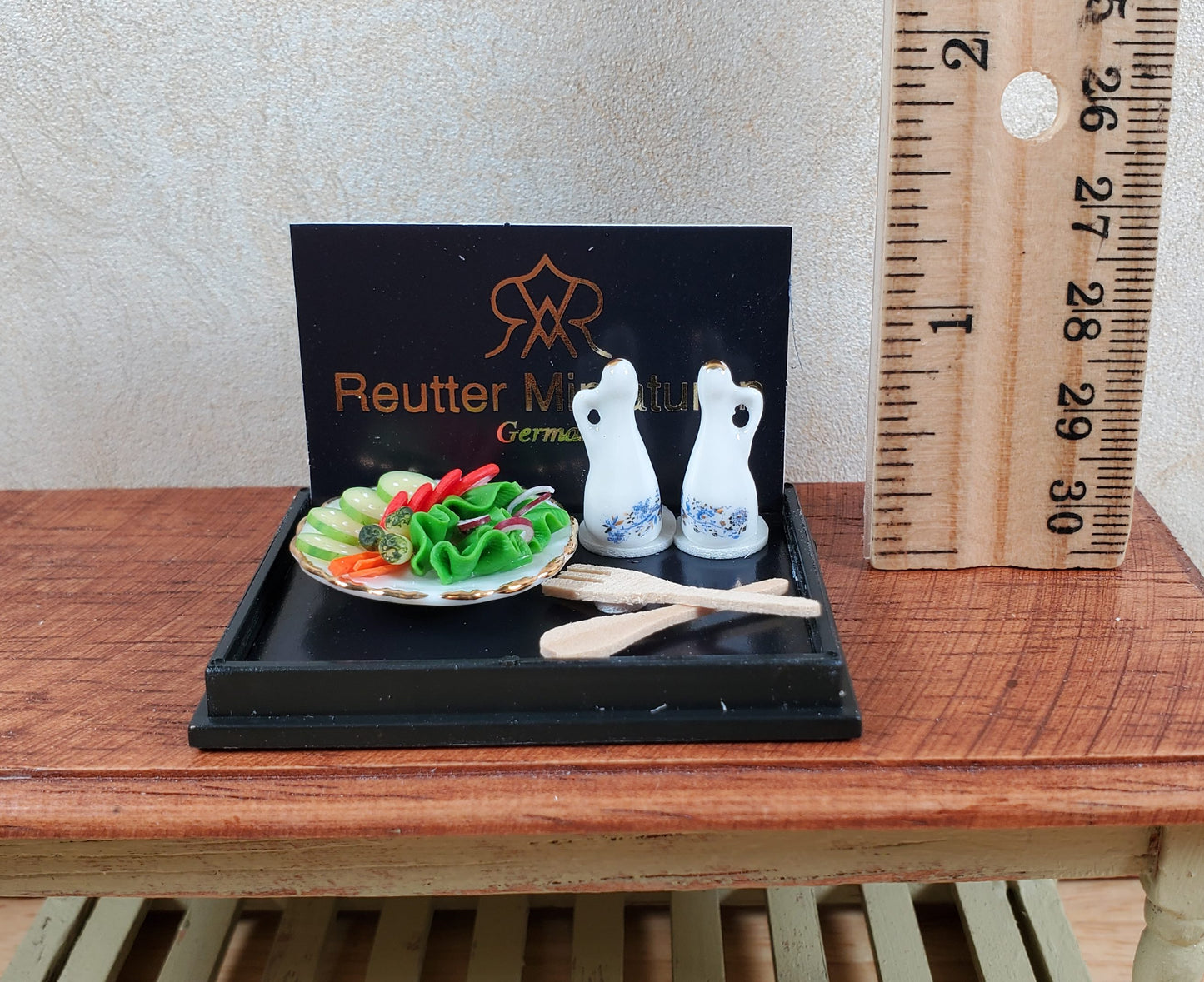 Dollhouse Salad Serving Set by Reutter Porcelain Blue Onion Design 1:12 Scale