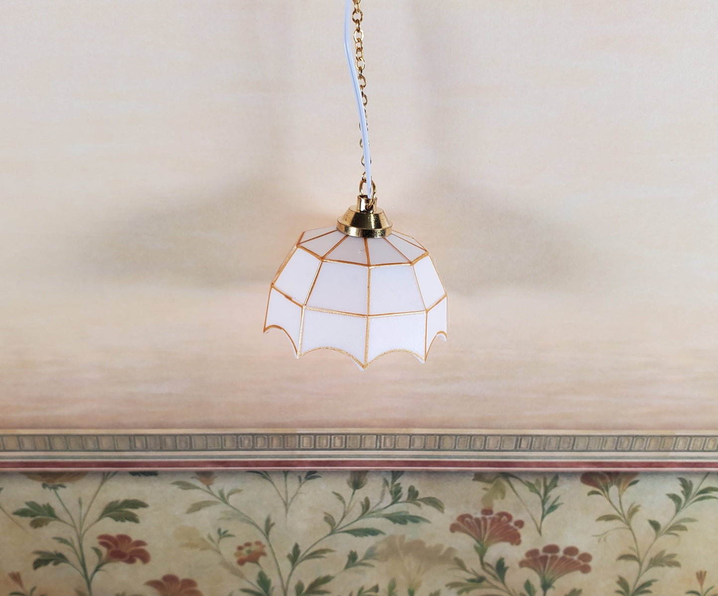 Dollhouse Ceiling Light White and Gold 1:12 Scale Miniature 12 Volt with Plug