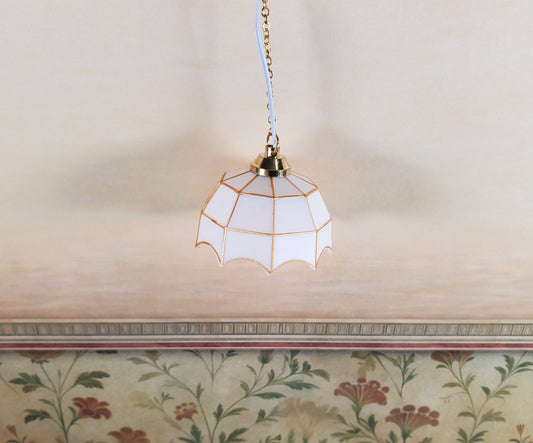 Dollhouse Ceiling Light White and Gold 1:12 Scale Miniature 12 Volt with Plug