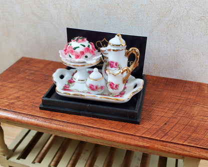 Dollhouse Coffee Tray with Rose Cake Reutter Porcelain 1:12 Scale Miniature