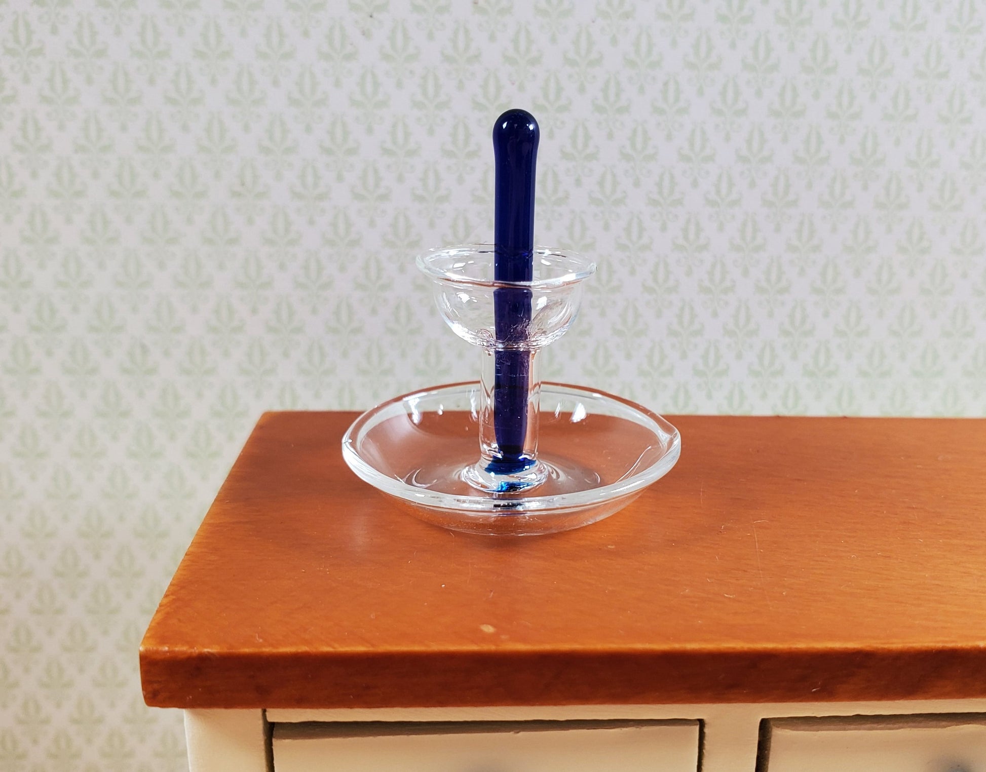 Dollhouse Glass 2-Tier Serving Stand Cobal Blue Center 1:12 Scale Miniature